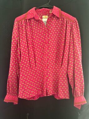 Vintage 1970-1980 Liz Claiborne Fuchsia Printed Button-Down Shirt